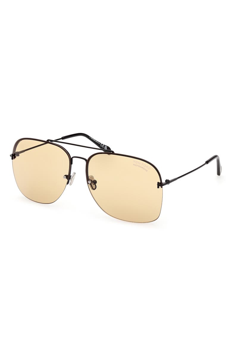 TOM FORD Mackenzie 64mm Oversize Pilot Sunglasses, Alternate, color, Shiny Black / Amber To Brown