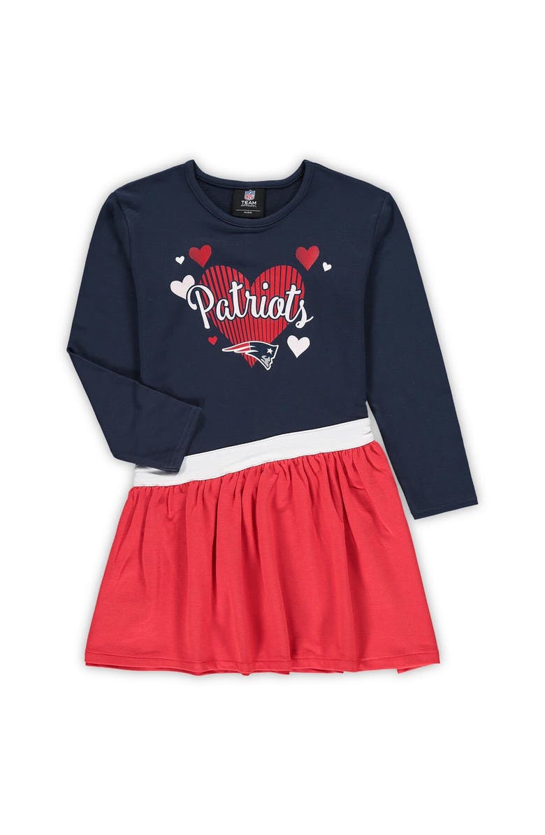 Outerstuff Girls Preschool Navy New England Patriots All Hearts Jersey Tri-Blend Dress, Main, color, 