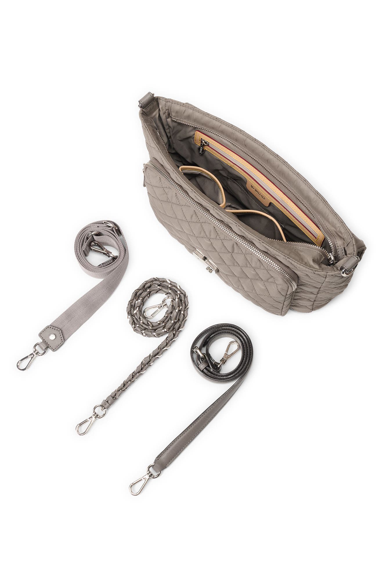 MZ Wallace Large Crosby Lock Quilted Nylon Crossbody Bag, Alternate, color, Morning Dove