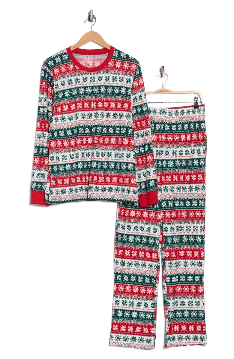 JACLYN Dad Matching Family Fair Isle Snowflake Long Sleeve Shirt & Pants Pajamas, Alternate, color, Bergen Fair Isle