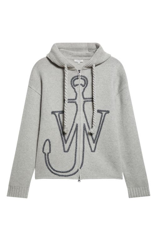 Jw Anderson Knitted Zip-up Jersey With Anchor Embroidery In Gray