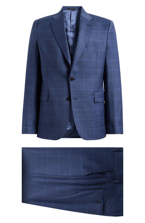 Camberwell Tailored Fit Blue Windowpane Check Wool Suit