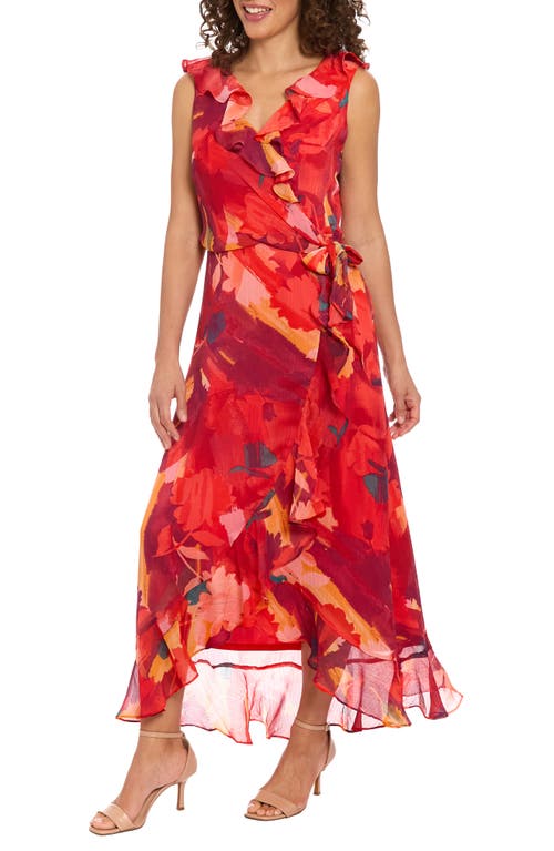 London Times Yuryu Floral Ruffle Wrap Dress In Multi