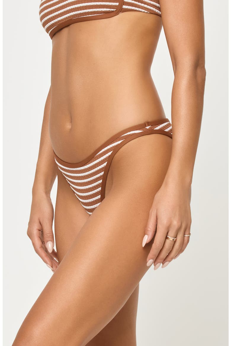 Suzi Textured Stripe Bikini Bottoms, Alternate, color, BROWN SUGAR