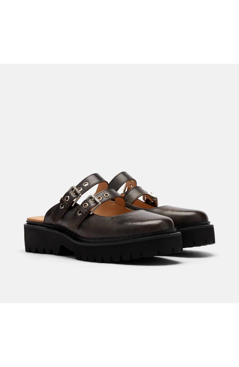 MARC NOLAN Lexi Leather Double-Buckle Lug Mules, Alternate, color, Brown Distressed