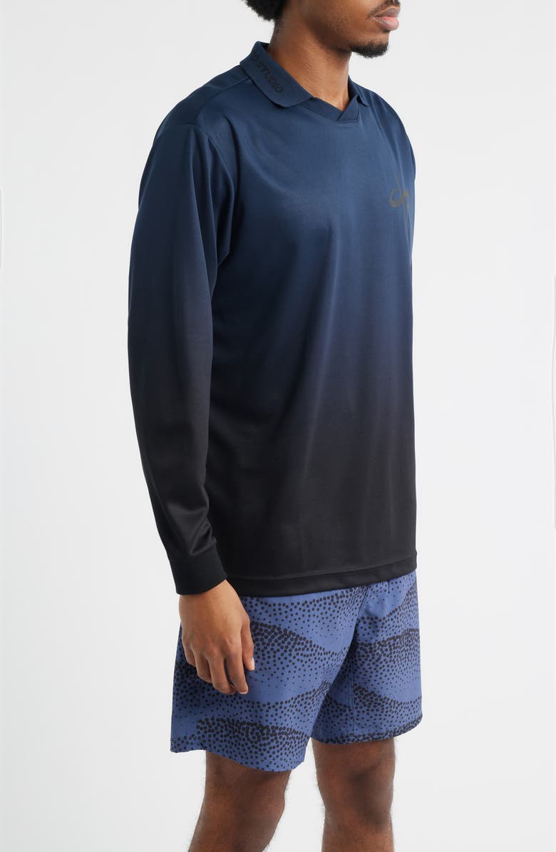 SANTO STUDIO Trust Perforated Long Sleeve Jersey Polo, Alternate, color, Blue