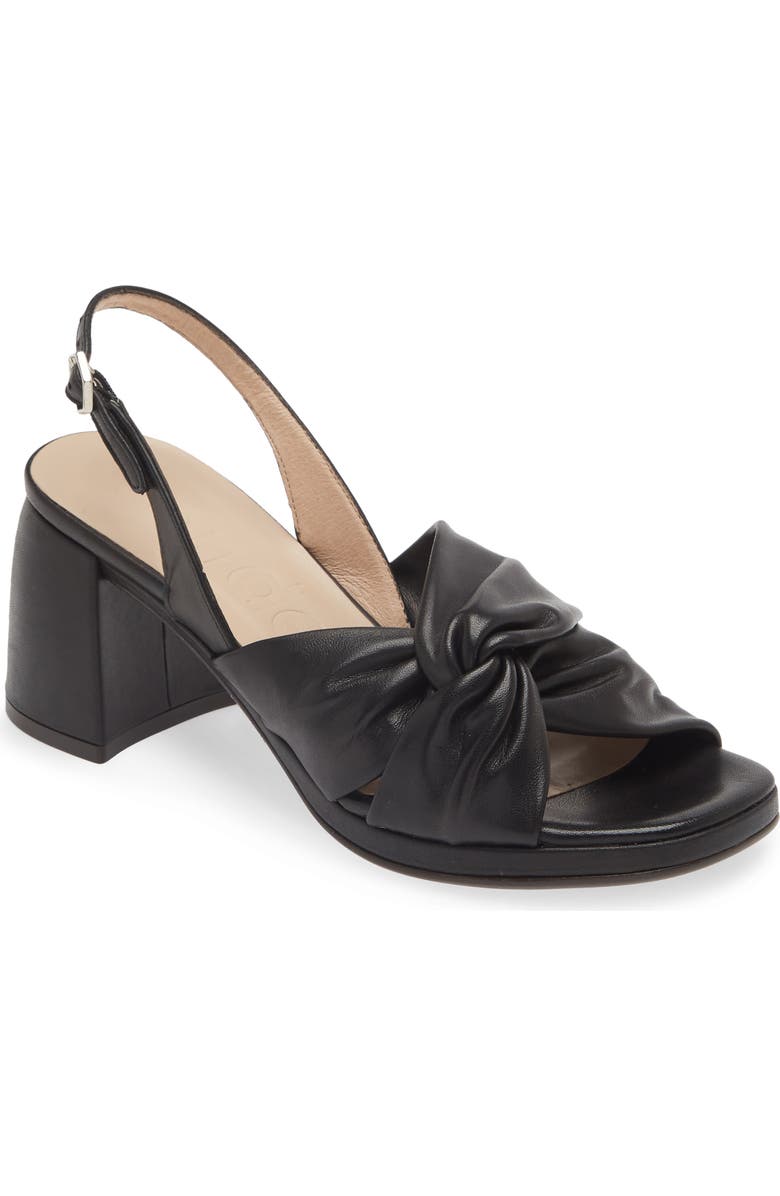 Wonders Knot Detail Block Heel Sandal, Main, color, Black Leather
