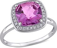 Julianna B. Pink Topaz & Diamond Cushion Halo Ring 10k