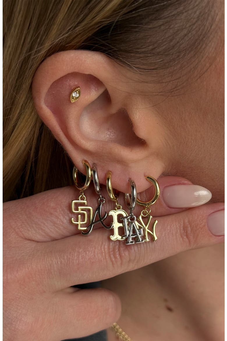 x The MLB San Diego Padres Logo Charm Hoop Earrings, Alternate, color, SILVER