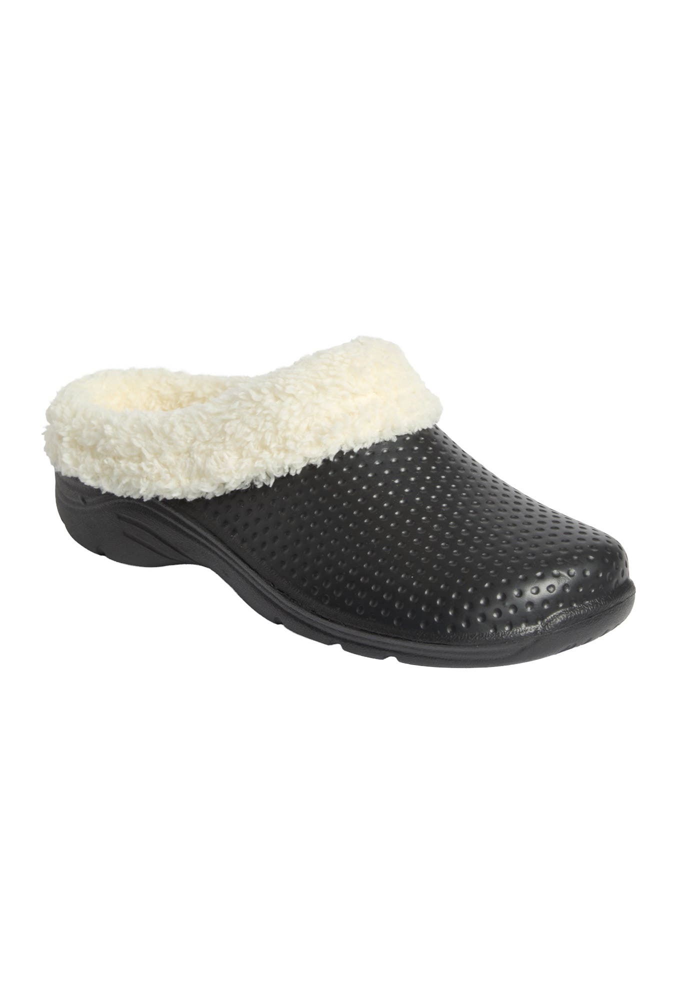 The Fur Lined Slip On Rubber Clog Mule, Main, color, BLACK
