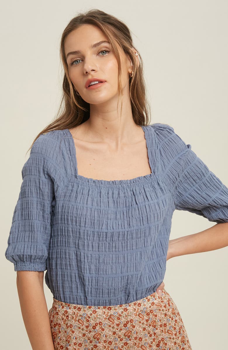 WISHLIST Textured Balloon Sleeve Top, Alternate, color, Sea Blue