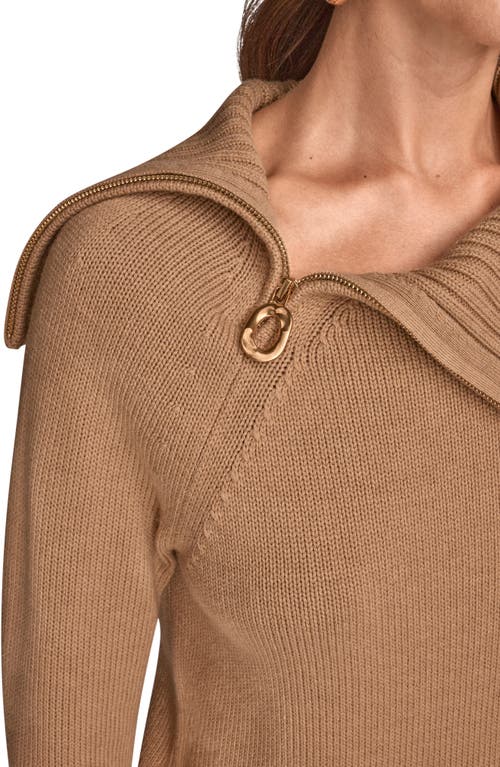 Donna Karan New York Asymmetric Zip Collar Sweater In Brown