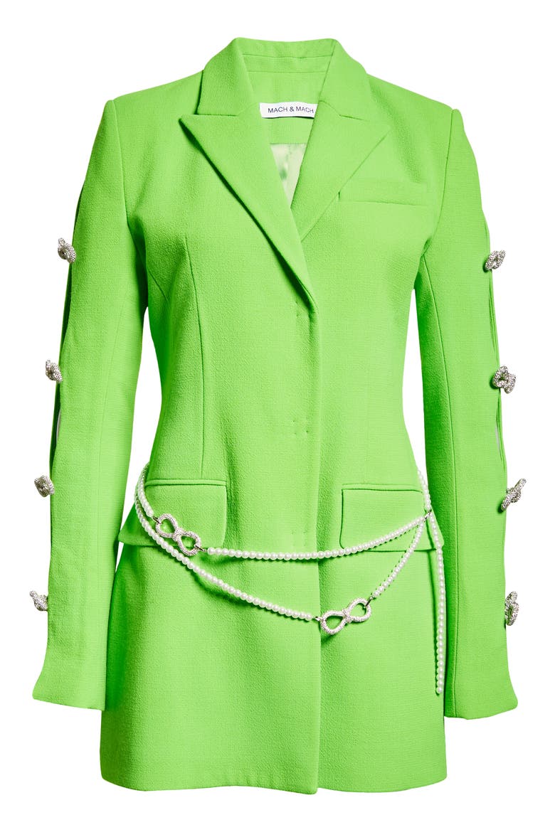 Embellished Bow Detail Long Sleeve Wool Blazer Dress, Alternate, color, GREEN