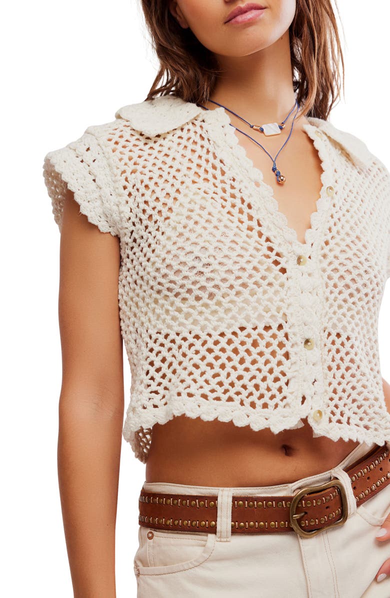 Free People Lily Crop Crochet Cardigan, Alternate, color, Coconut Milk