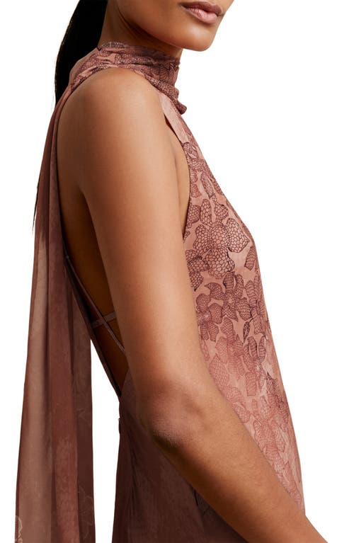 Reiss Pale Pink Chiffon Floral Cape Maxi Dress In Burgundy