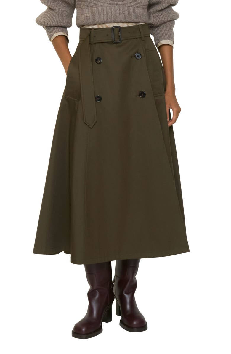Burberry Brenda Cotton Gabardine Trench Skirt, Main, color, Juniper