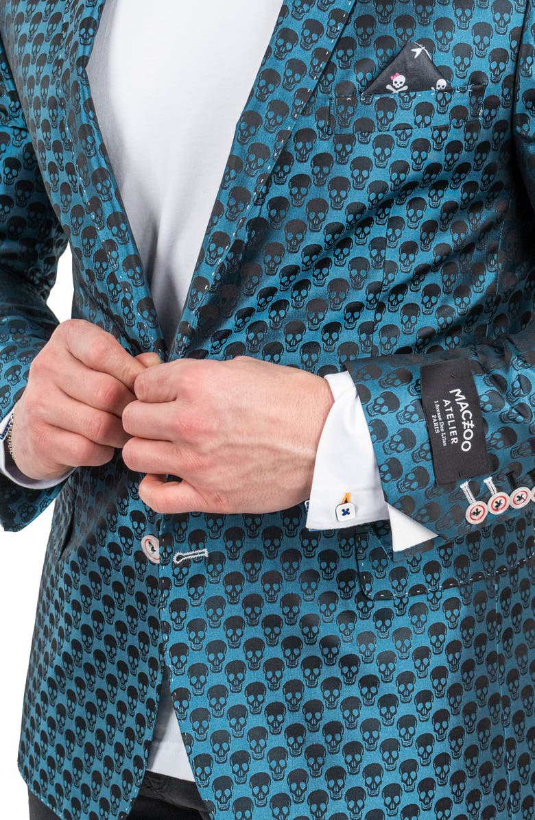 Maceoo Skullrepeat Blue Jacquard Blazer, Alternate, color, Blue