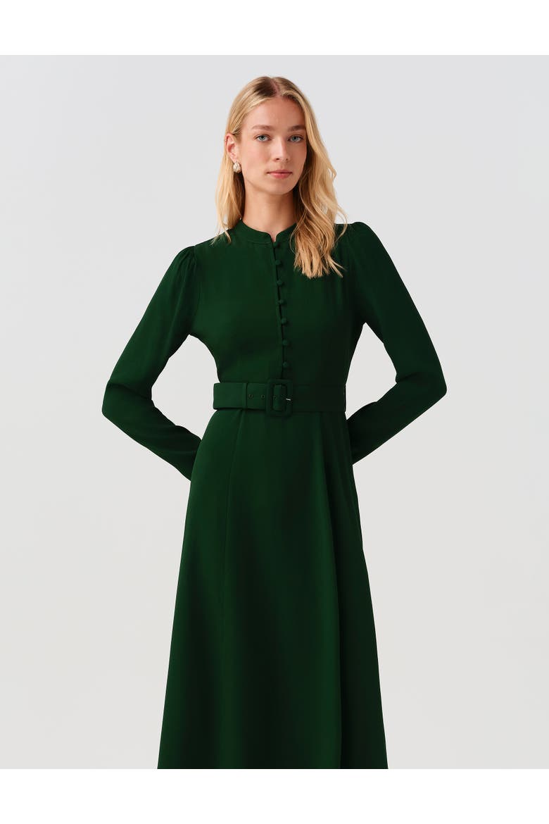 Ria Button Down Belted Midi Dress, Alternate, color, Forest Green