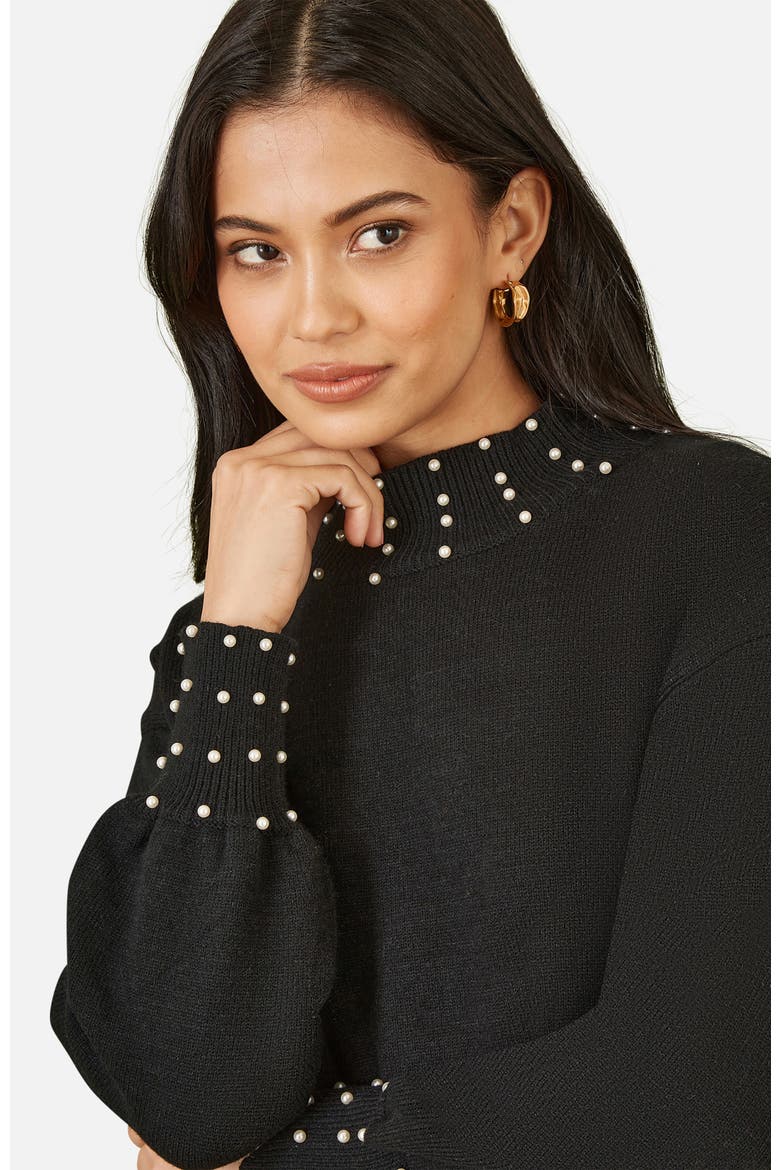 Bead Detail Knitted Sweater Dress, Alternate, color, Black