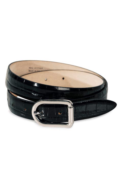 Mija Croc-Embossed Leather Belt
