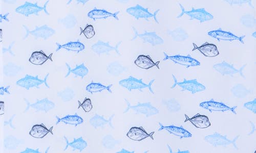 Construct Fish Print Short Sleeve Stretch Button-down Shirt In White