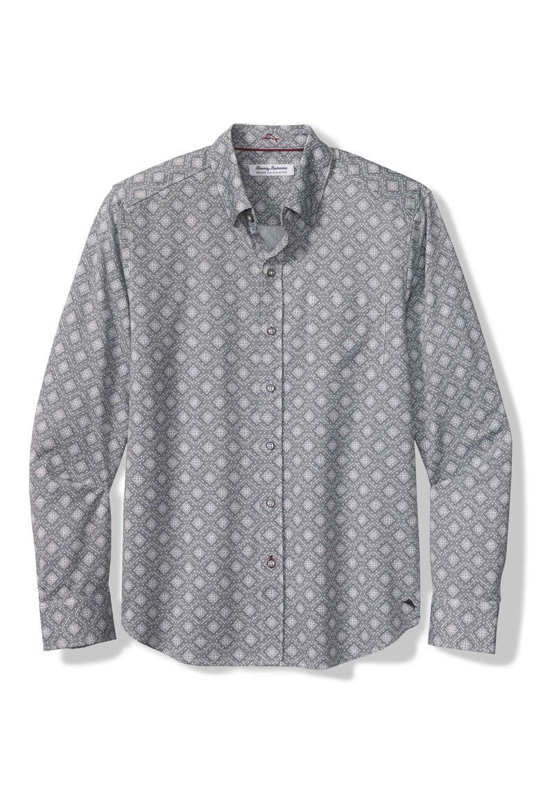 San Lucio Mira Mosaic IslandZone® Cotton Blend Button-Up Shirt, Main, color, LIGHT ASH