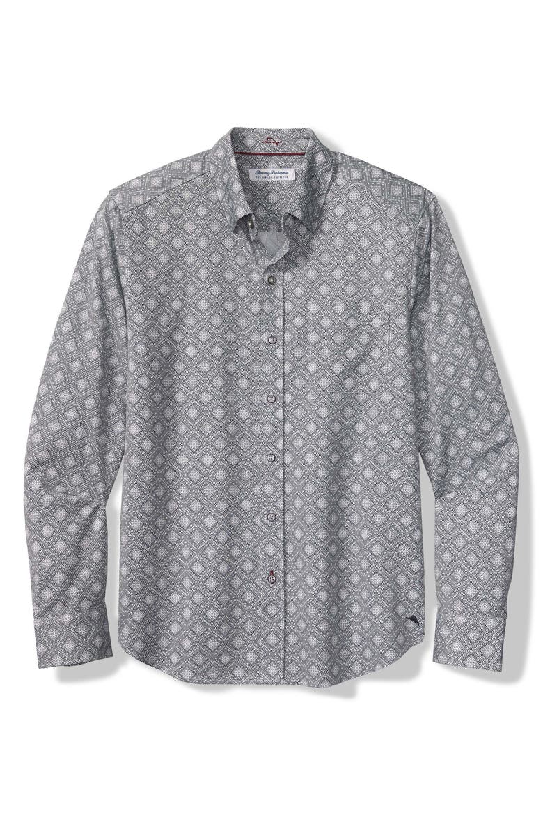 Tommy Bahama San Lucio Mira Mosaic IslandZone<sup>®</sup> Cotton Blend Button-Up Shirt, Main, color, Light Ash