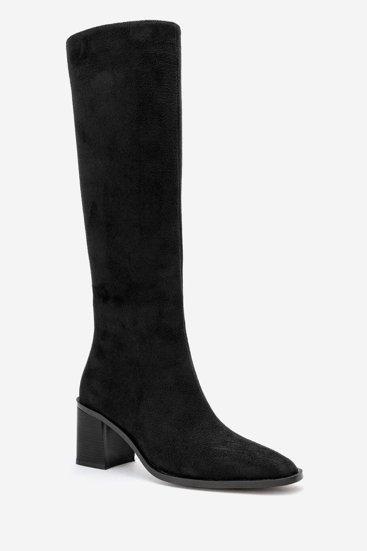 Prologue Shoes Venia Block Heel Boot, Main, color, Black Suede Faux Leather