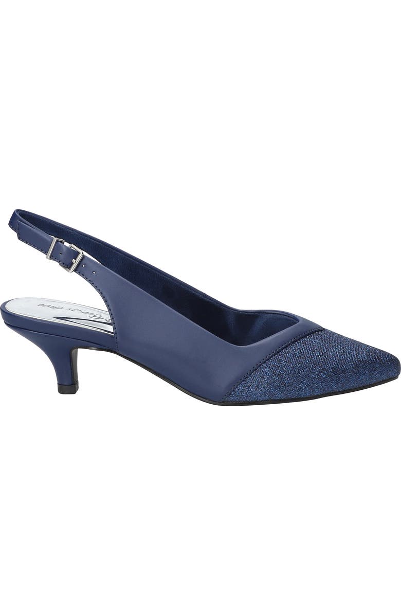 EASY STREET Vivid Kitten Heel Slingback Pump, Alternate, color, Navy Satin-Glitter