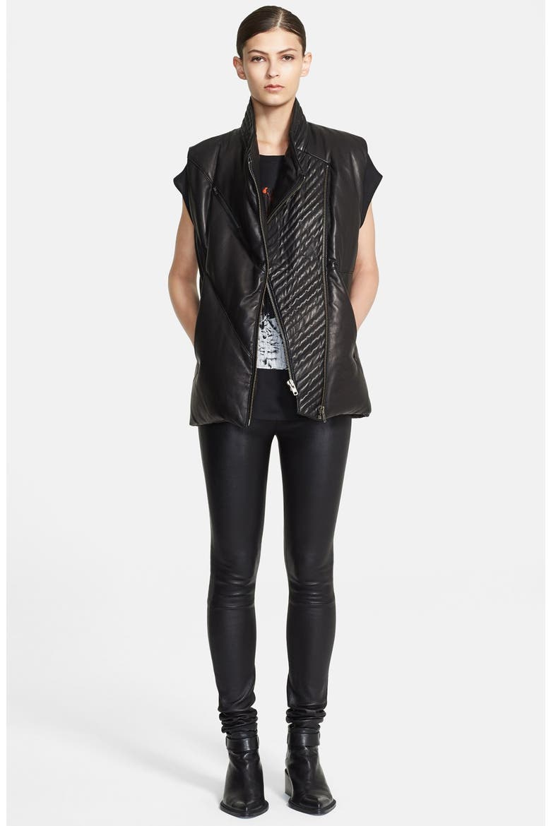 'Petal' Leather Puffer Vest, Alternate, color, BLACK