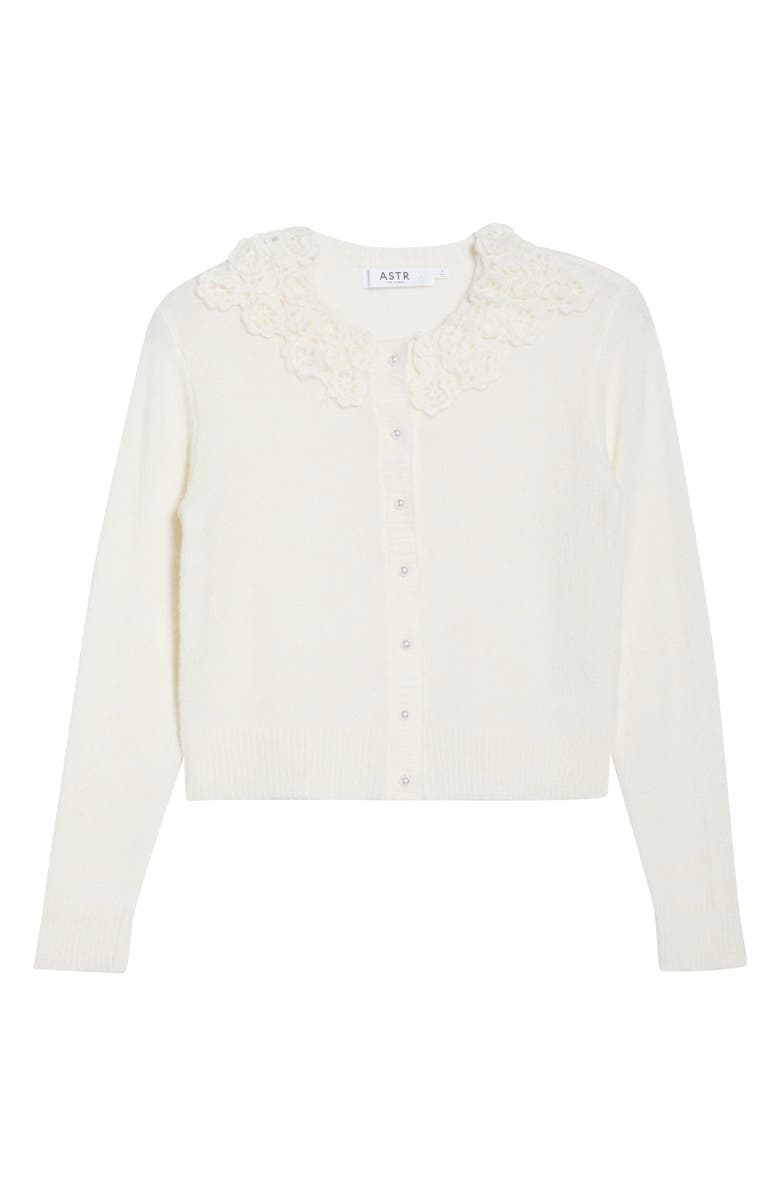 ASTR the Label Meadow Lace Collar Cardigan, Main, color, Off White