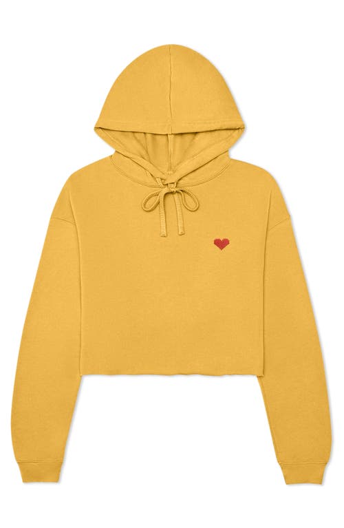 Dalix Pixel Heart Cropped Hoodie In Heather Mustard