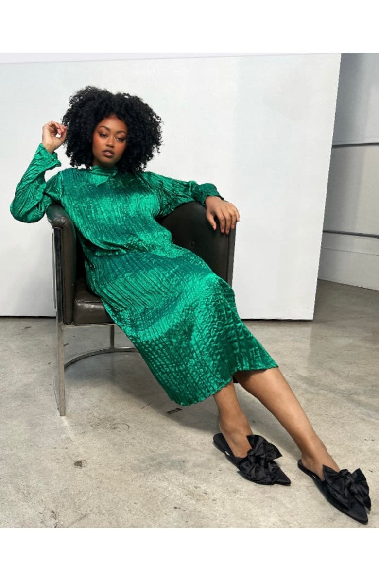 BAACAL Lynda Reversible Satin Pleated Dress, Alternate, color, Emerald