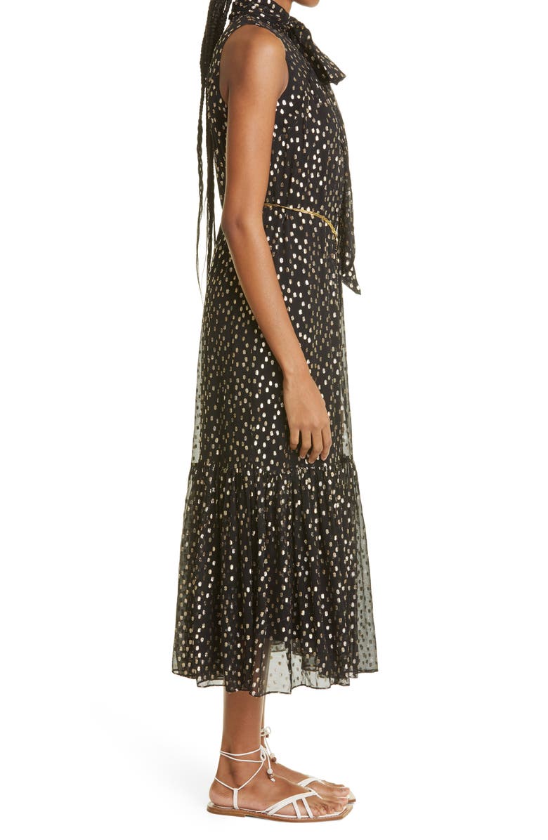 Zimmermann Tie Neck Silk Fil Coupé Midi Dress, Alternate, color, 