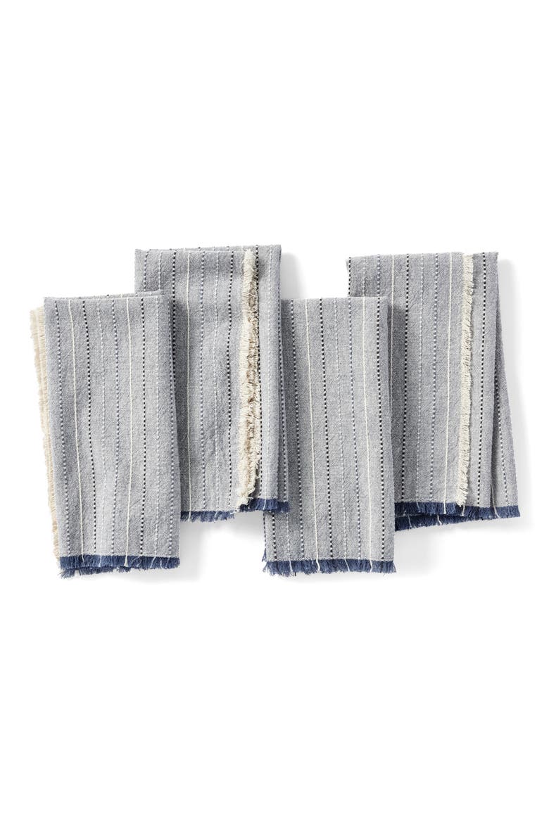 Set of 4 Stripe Organic Cotton Napkins, Main, color, BLUE JAY