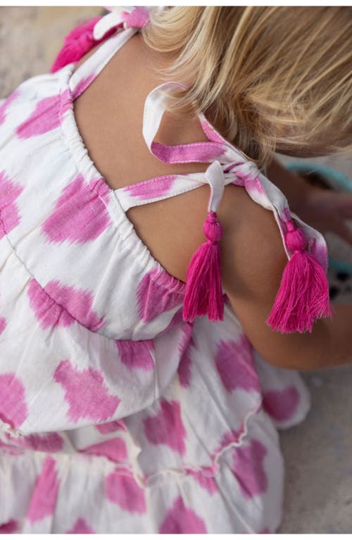 Mer St. Barth Bella Girl's Shoulder Tie Sundress White Pink Ikat In White Pink Ikat