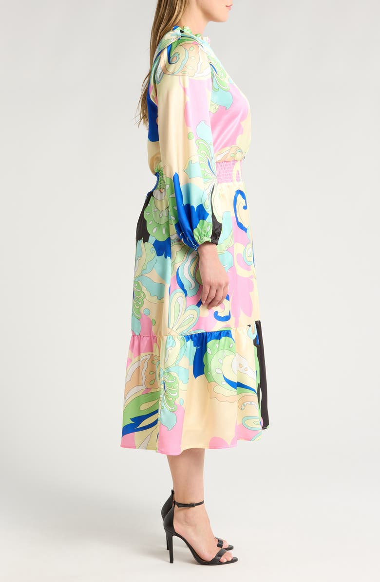 CIEBON Irena Print Long Sleeve Satin Midi Dress, Alternate, color, Green