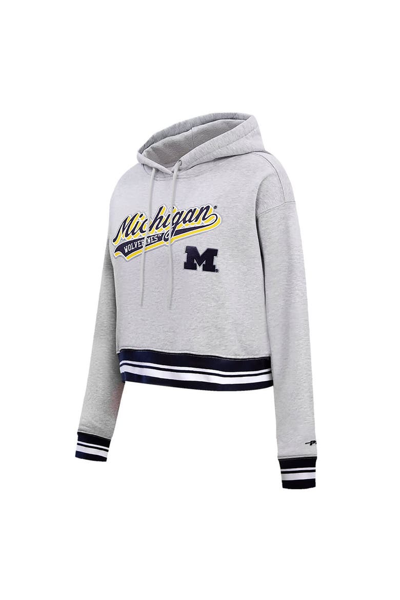 Women's Pro Standard Heather Gray Michigan Wolverines Script Tail Fleece Cropped Pullover Hoodie, Alternate, color, Heather Gray
