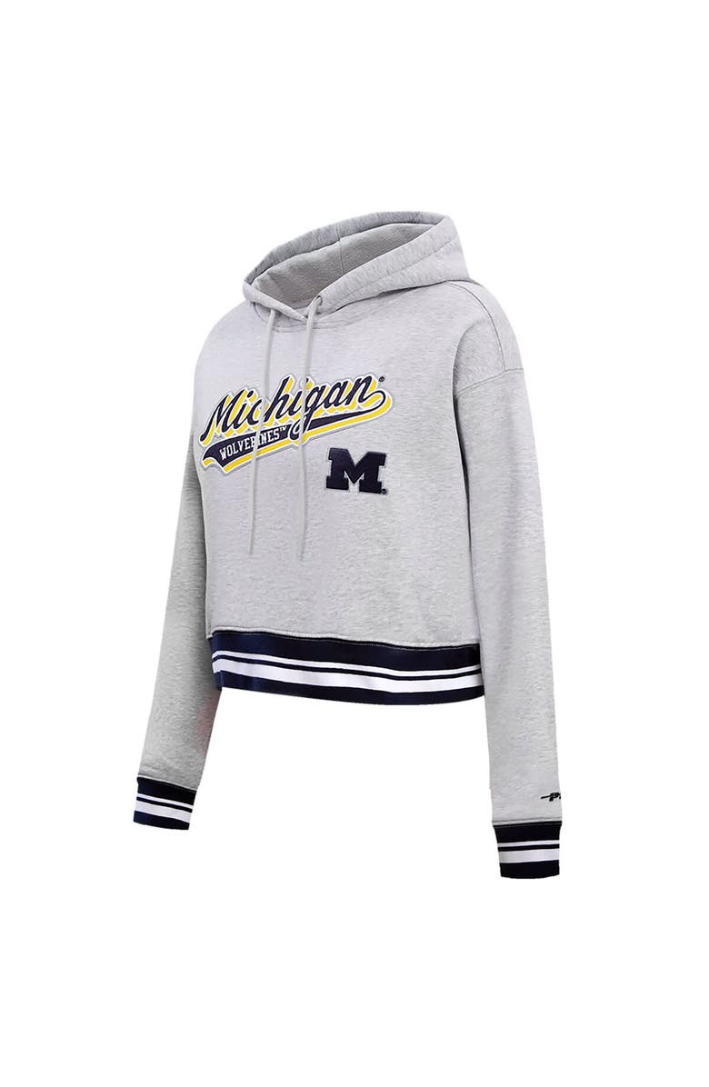 PRO STANDARD Women's Pro Standard Heather Gray Michigan Wolverines Script Tail Fleece Cropped Pullover Hoodie, Alternate, color, Heather Gray