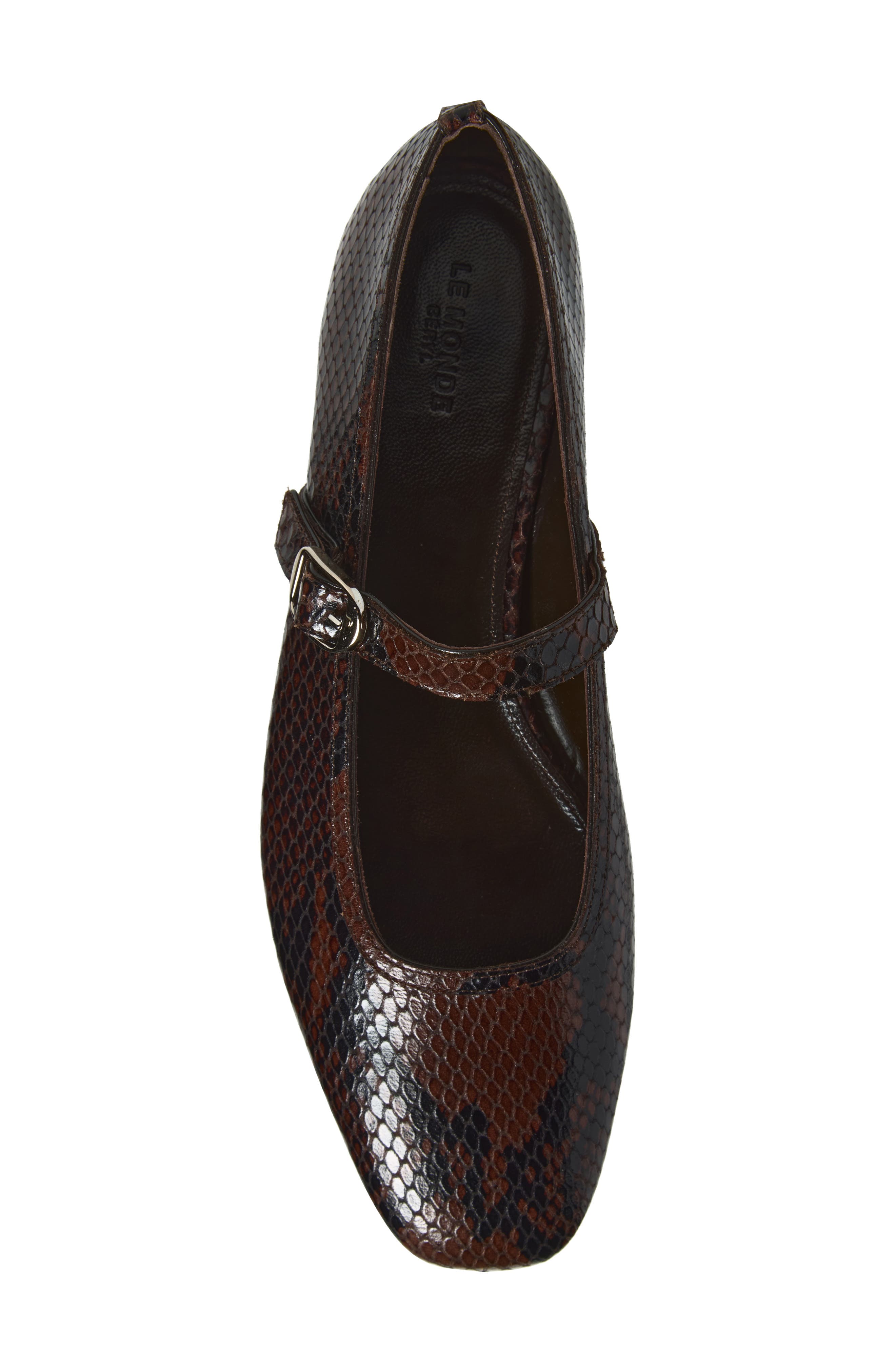 Mary Jane Snake Embossed Ballet Flat, Alternate, color, BROWN