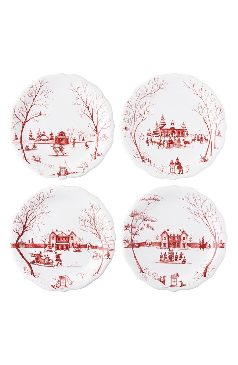 Juliska Country Estate Winter Frolic Set of 4 Party Plates, Main, color, Ruby