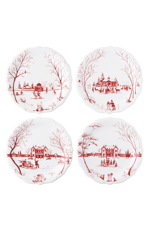 Country Estate Winter Frolic Set of 4 Party Plates