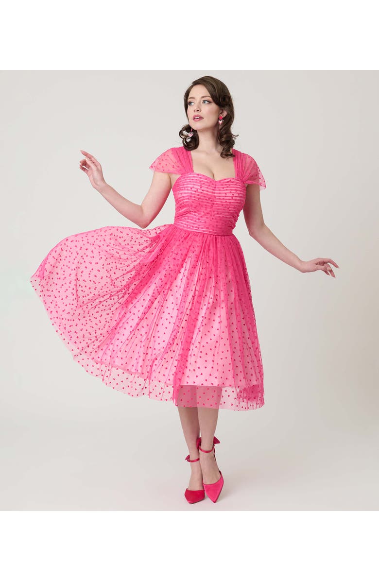 Unique Vintage Garden State Swing Dress, Main, color, Pink W/Tiny Hearts