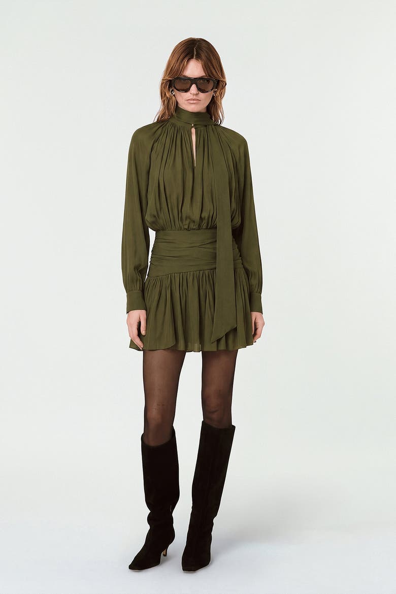 Courtney Front Neck Tie Mini Dress, Alternate, color, Olive