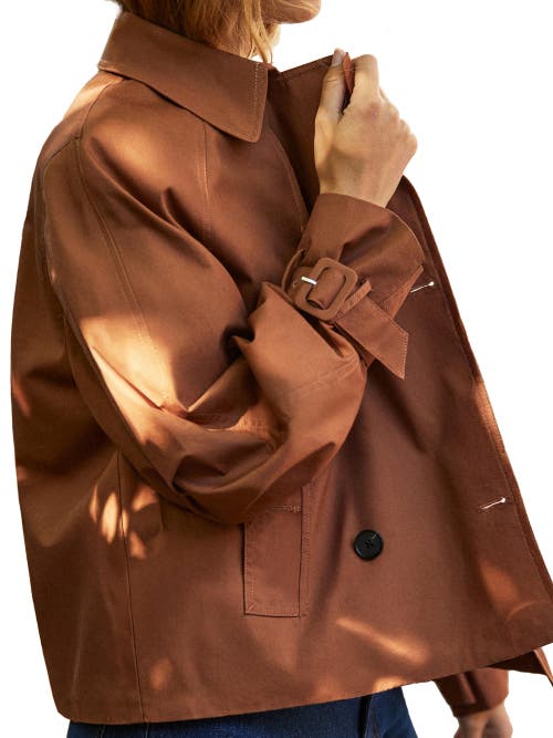 Ro&zo Long Sleeve Short Trench Jacket In Brown