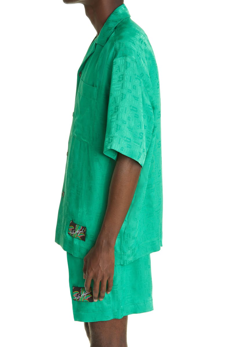Palm Angels Monogram Jacquard Bowling Shirt, Alternate, color, 