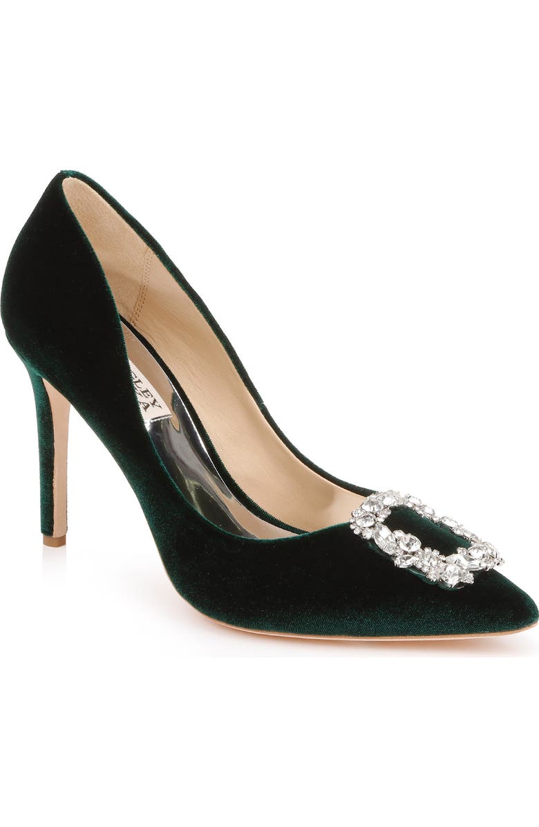 Badgley Mischka Collection Cher Crystal Embellished Pump, Main, color, Green Velvet