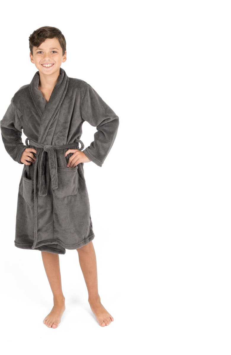Leveret Kids Fleece Robe, Shawl Collar, Solid Colors, Main, color, Dark Gray