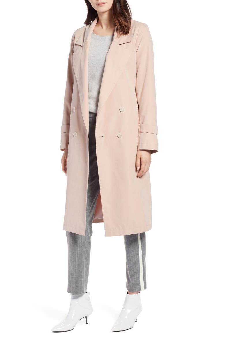 Double Breasted Trench Coat, Main, color, BLUSH
