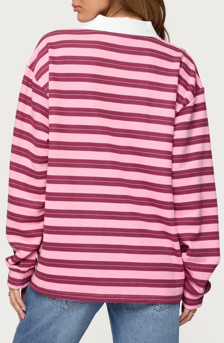 EDIKTED Maureen Stripe Polo Sweatshirt, Alternate, color, Pink